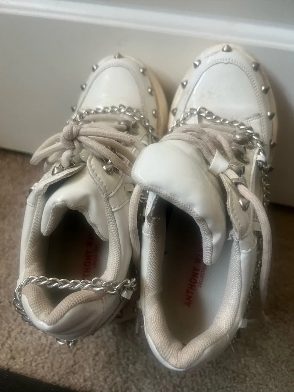 Anthony Wang White Platform Sneakers with Silver Studs & Chains women’s 8